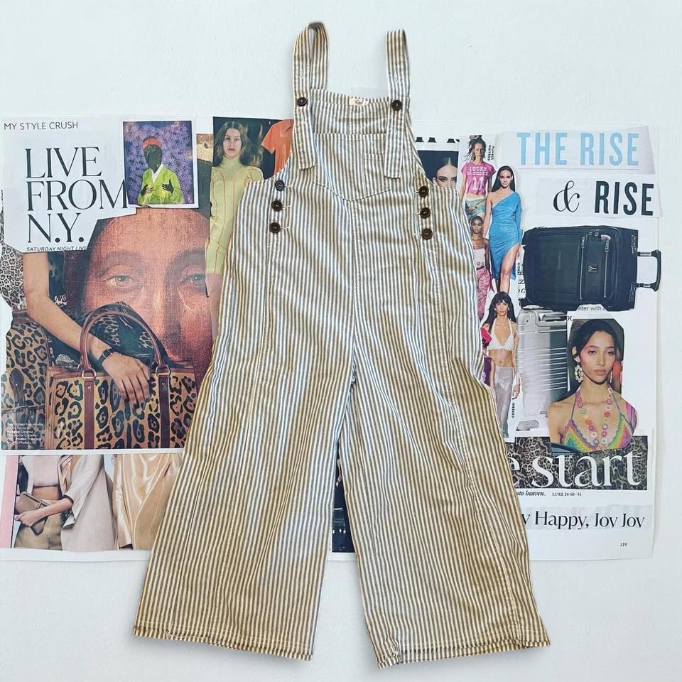 White And Blue Striped Overalls