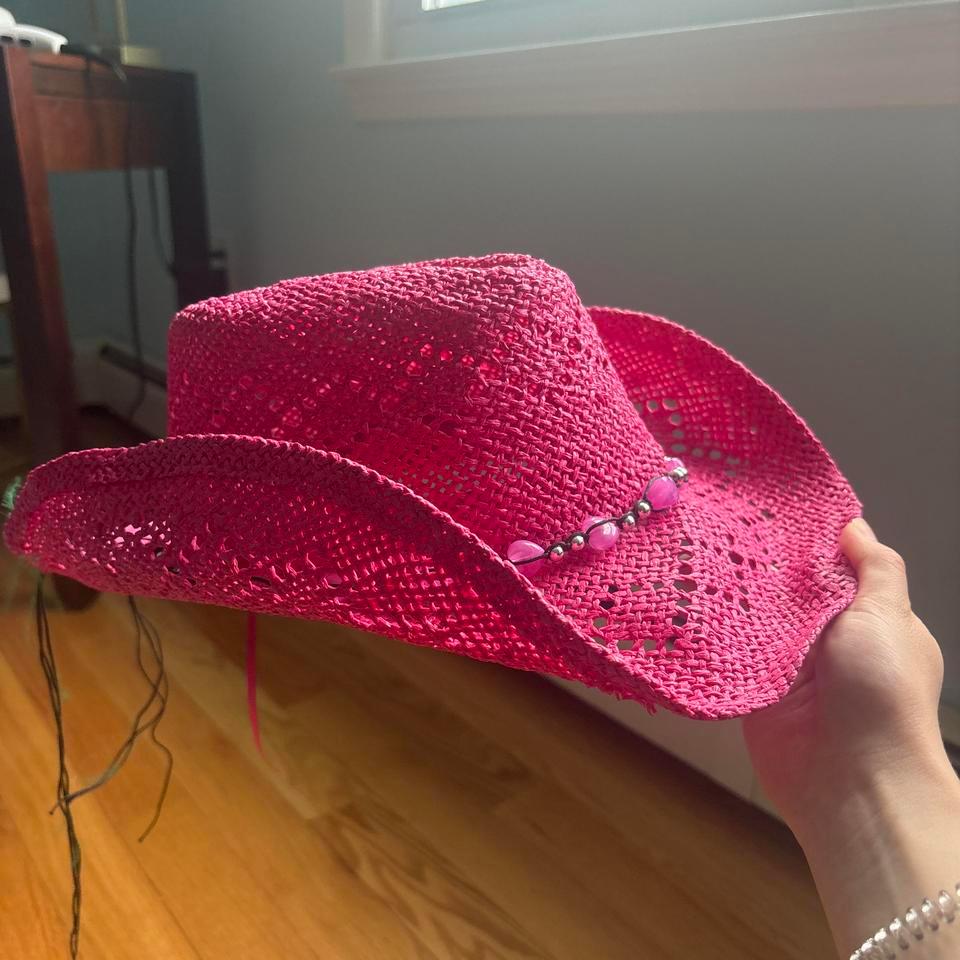 Pink Straw Cowboy Cowgirl Hat Ecc3