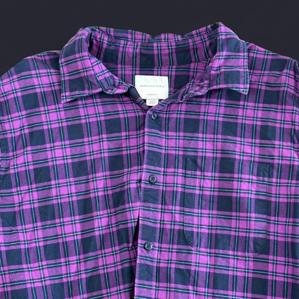 American Eagle Purple Plaid Button F886 2