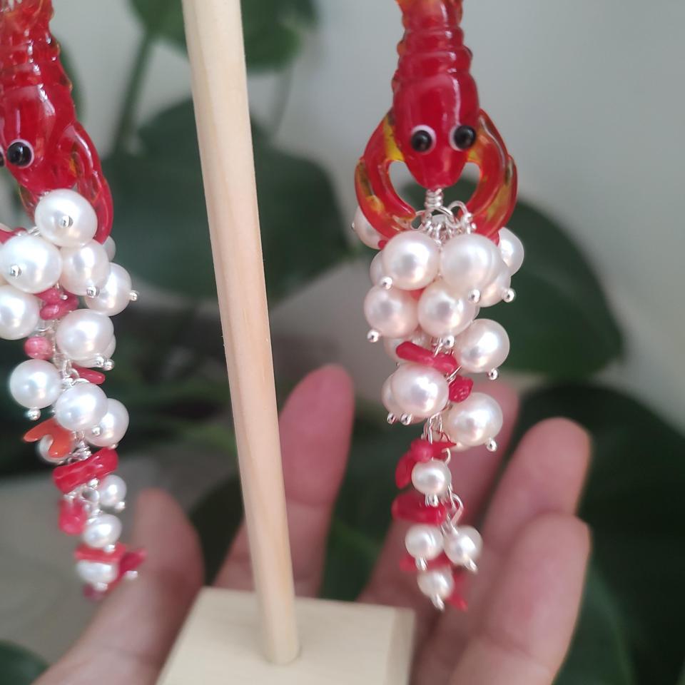 Red And White Lobster Earrings 3