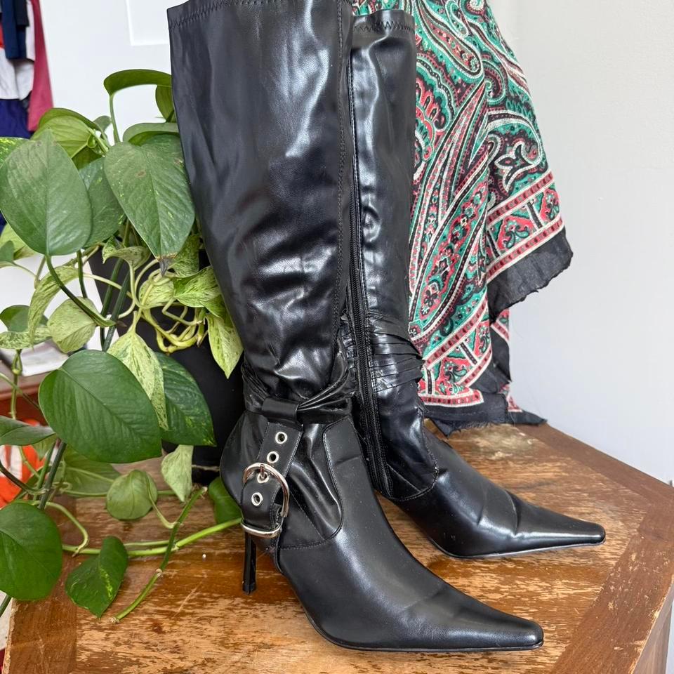 Black Leather Knee High Boots F9b1