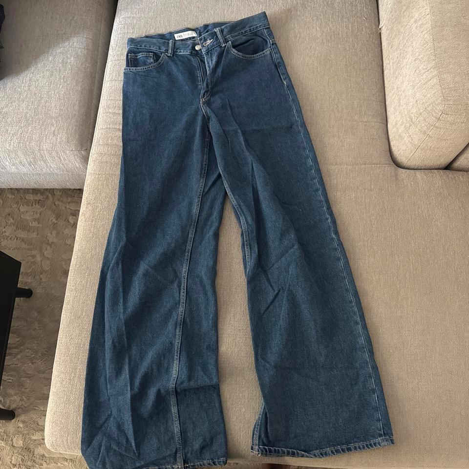 Zara High Waisted Wide Leg Blue Jeans 053f