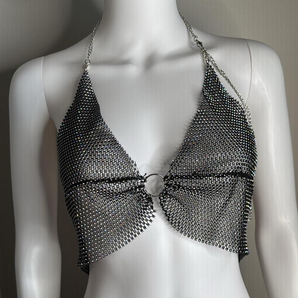 Black Silver Chainmail Halter 6108