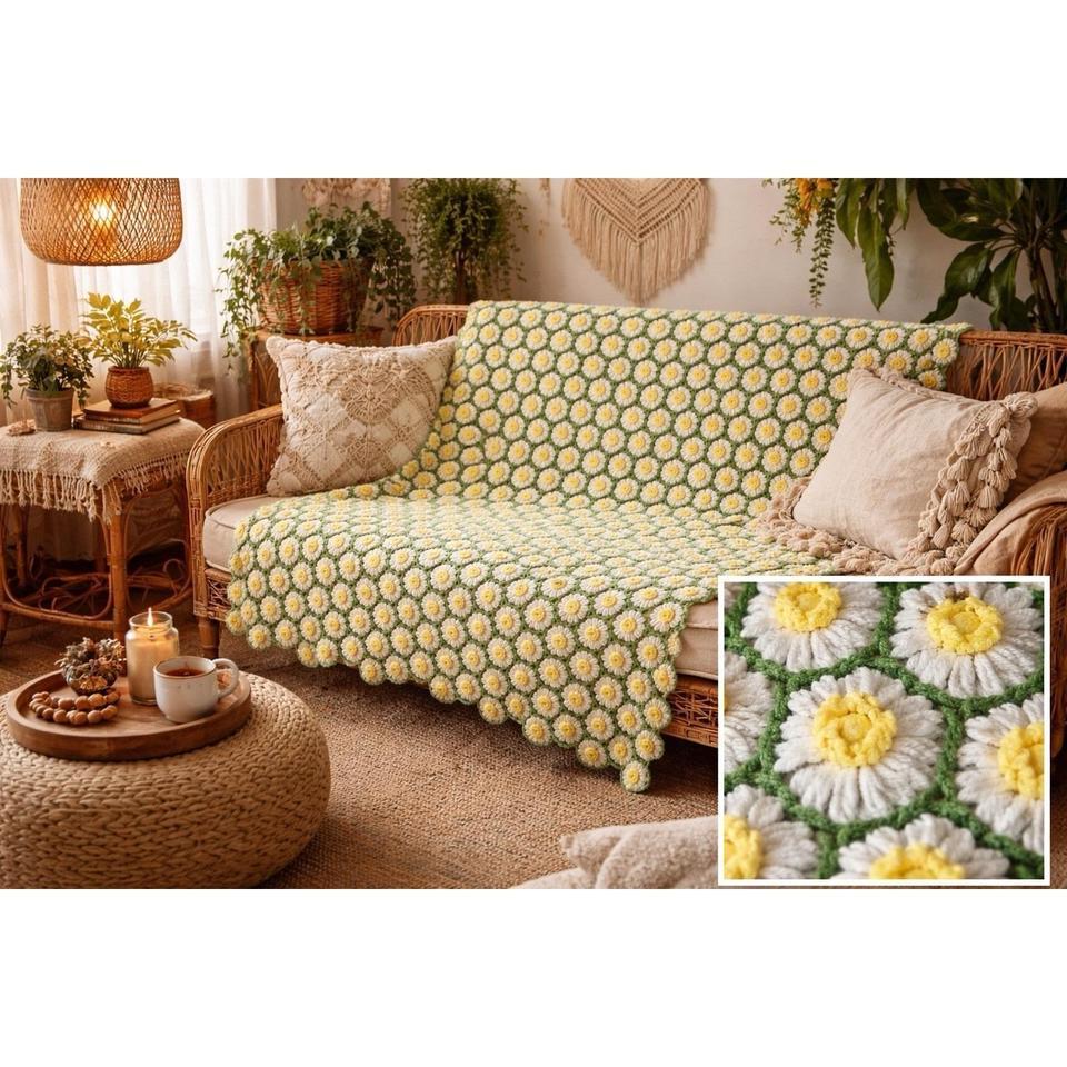 Vtg 70s Crochet Sunflower Crochet 1e23 2
