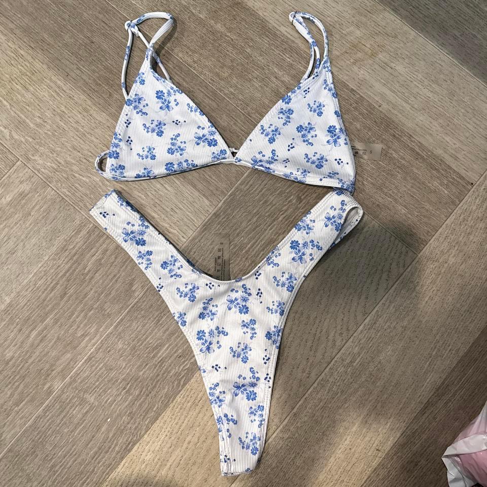 Blue White Floral Bikini 6e6e