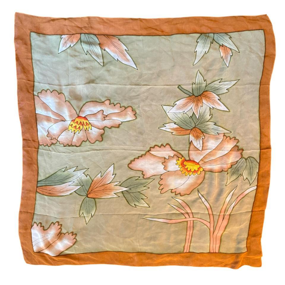 Vintage Floral Silk Square Scarf 6c91
