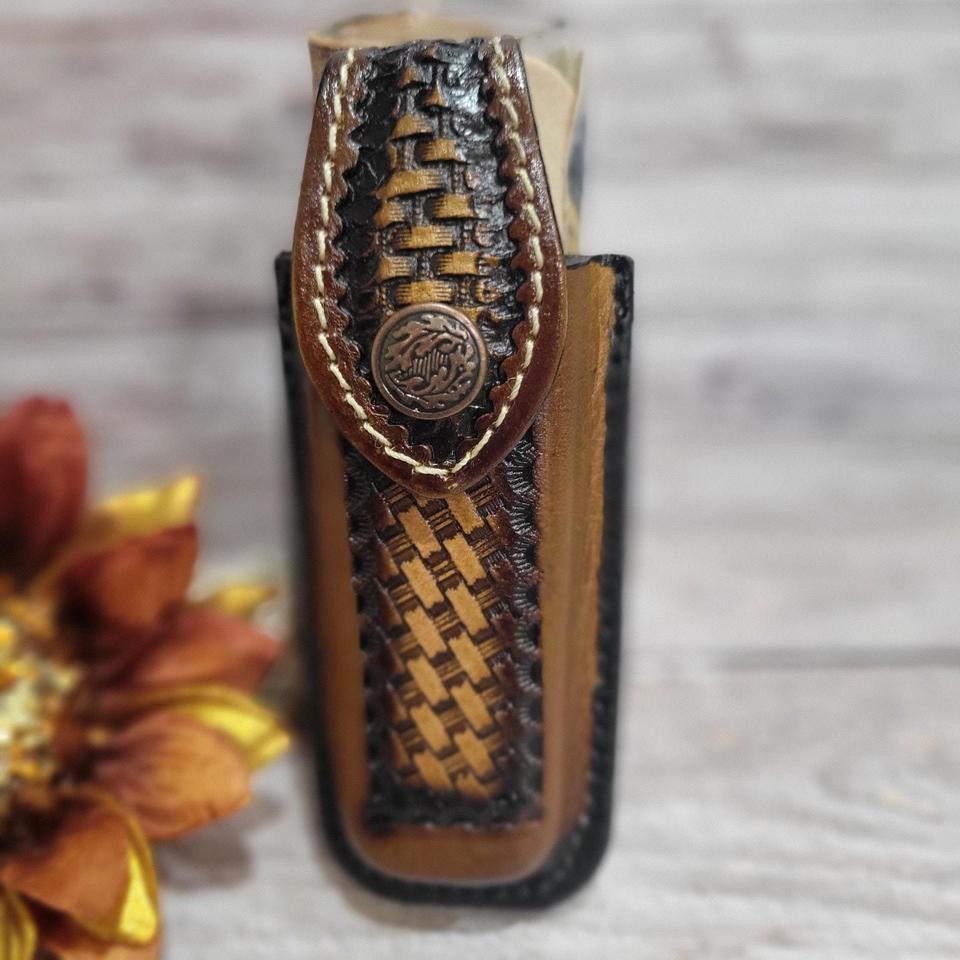 This Handmade Leather Sheath Basketweave 8091