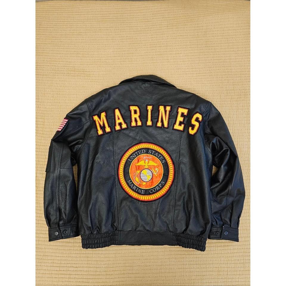 Marine Corps Black Leather Bomber 6ab6