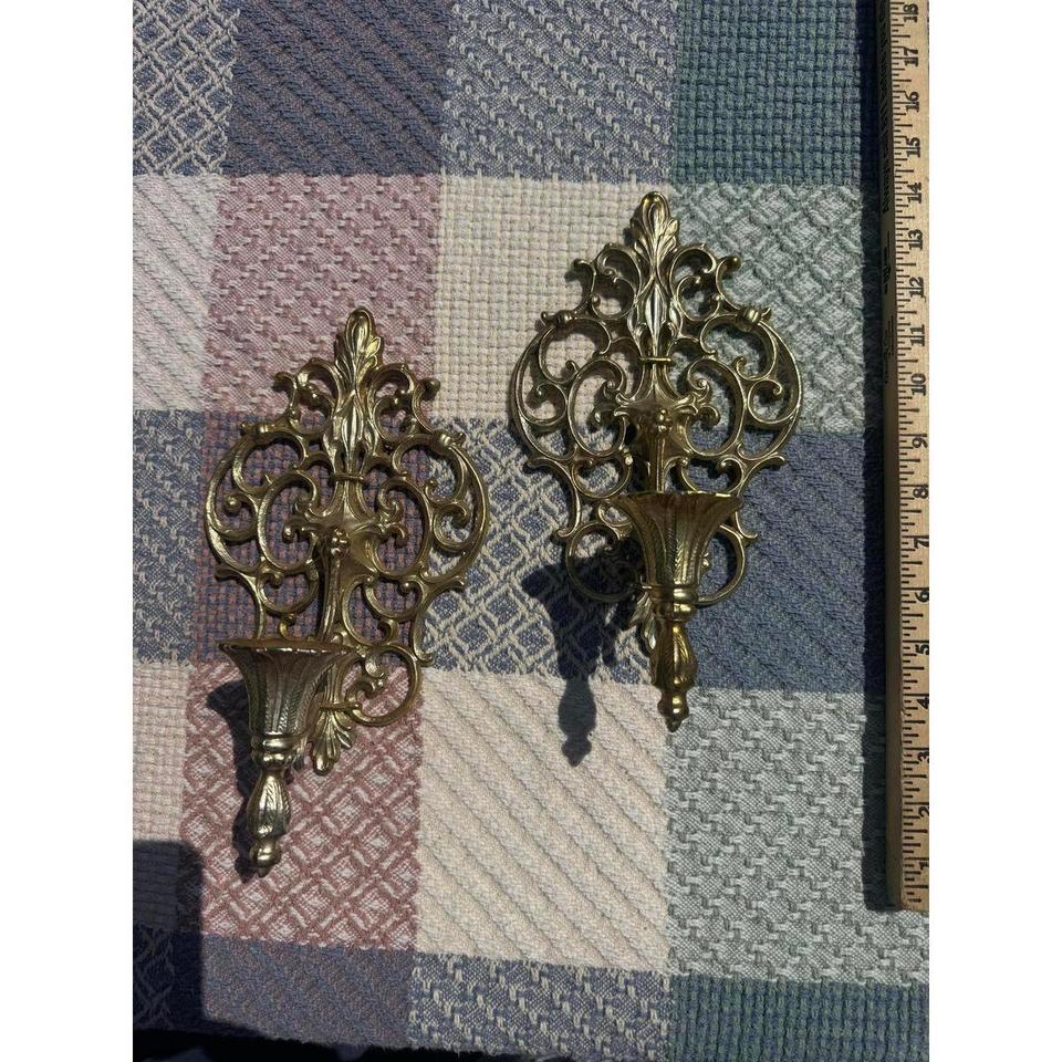 Pair Of Vintage Ornate Brass Ba00