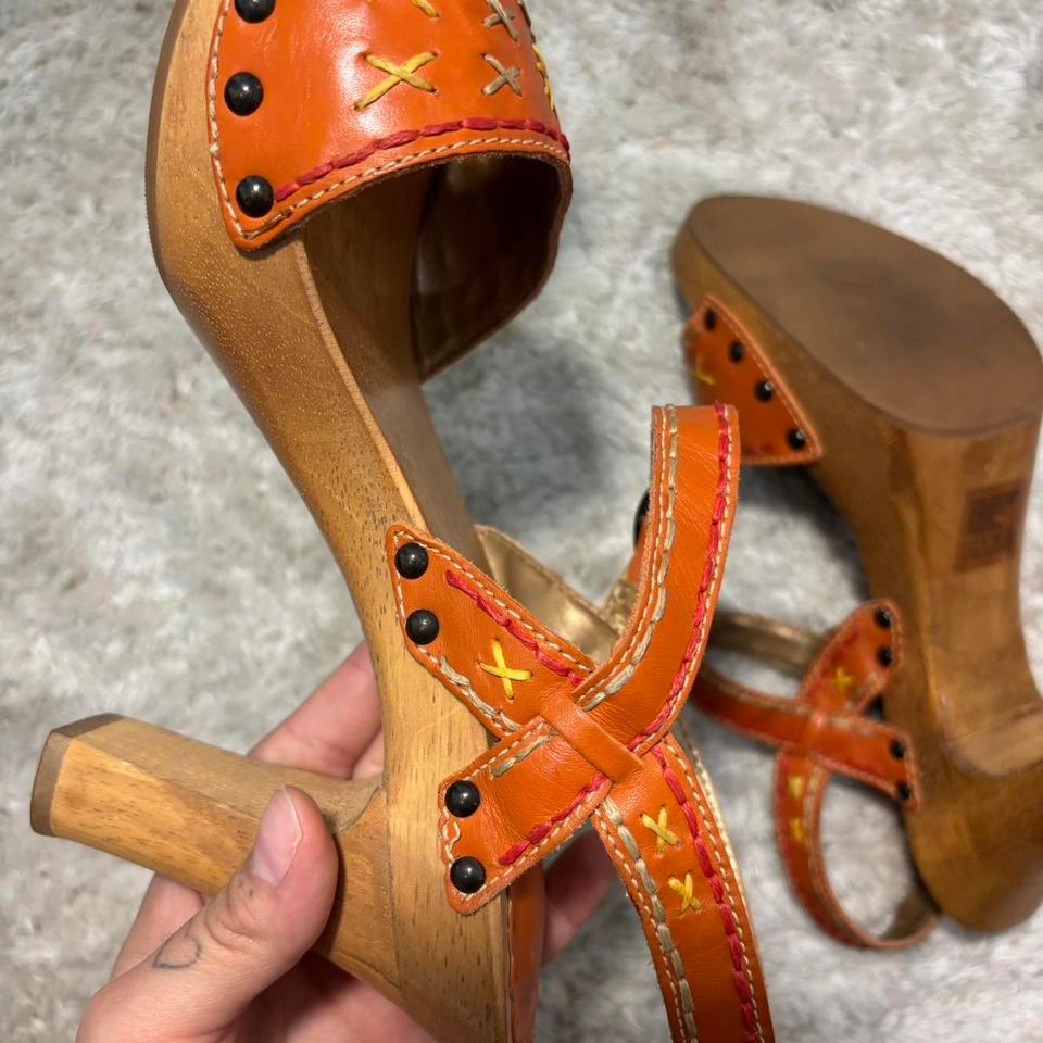 Boho Embroidered Orange Leather Platform 8d06 7