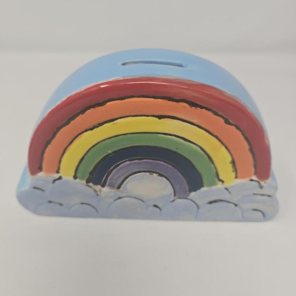 Vintage Ceramic Rainbow Coin Bank 02e9
