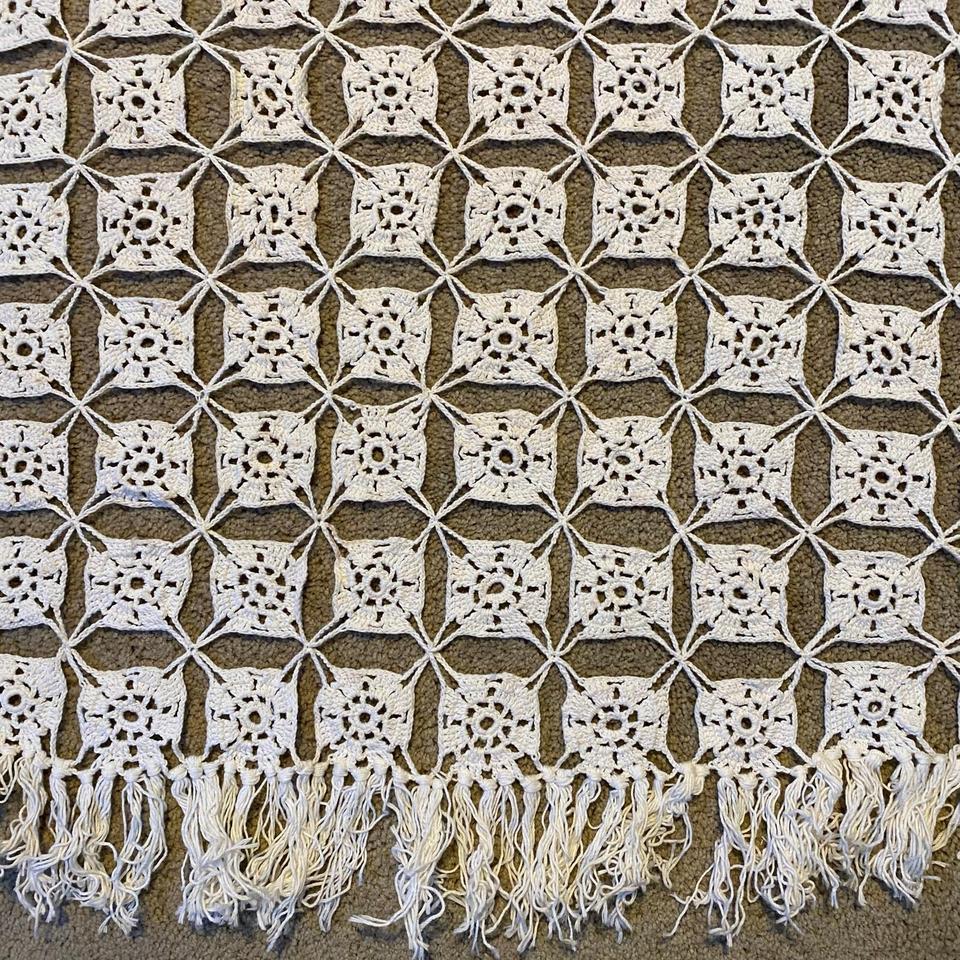 Handmade Vintage Crochet Coverlet 77x112 29cc