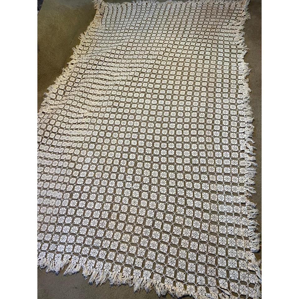 Handmade Vintage Crochet Coverlet 77x112 29cc 6