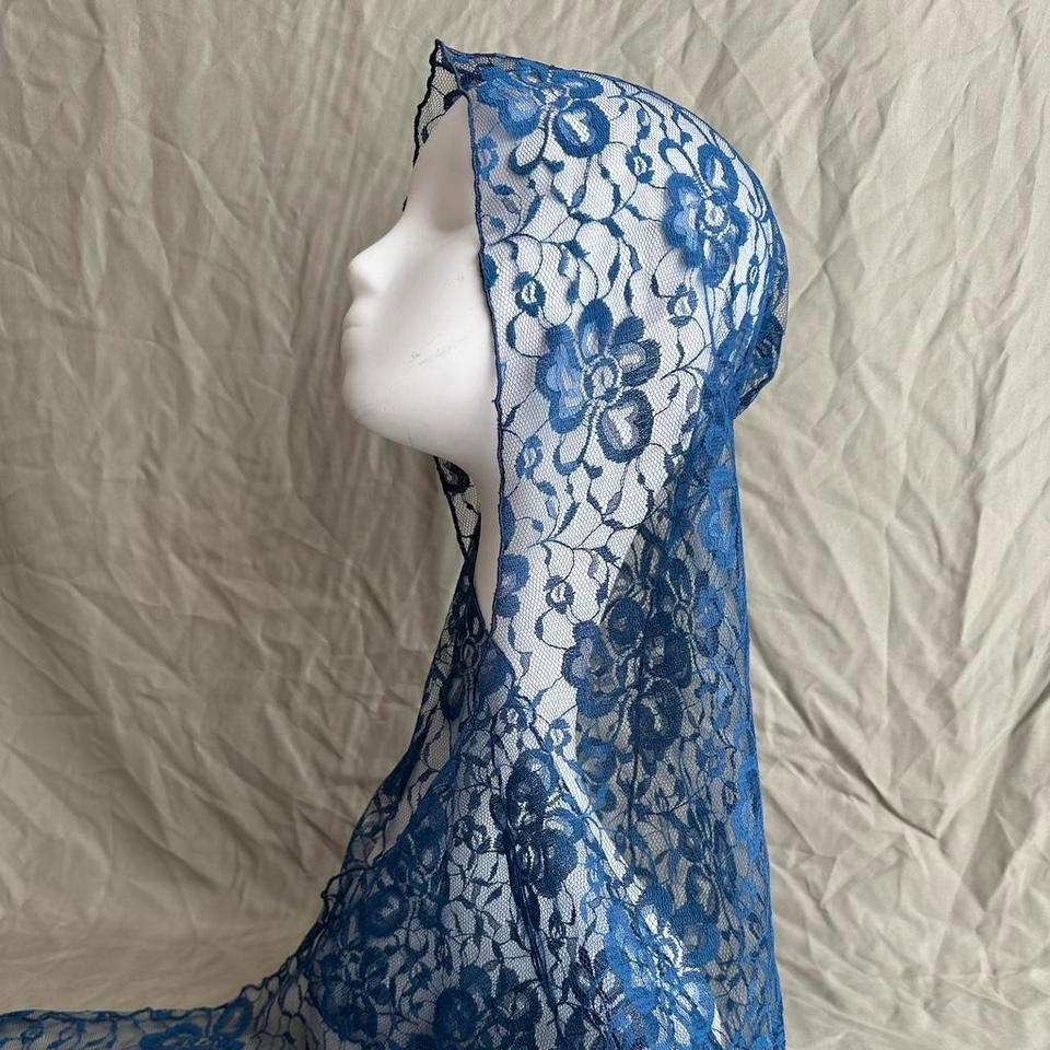 Handmade Blue Lace Hoodie Mantilla F355