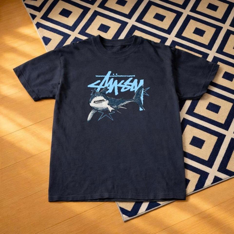 Stussy Navy Blue Shark Tee D46a