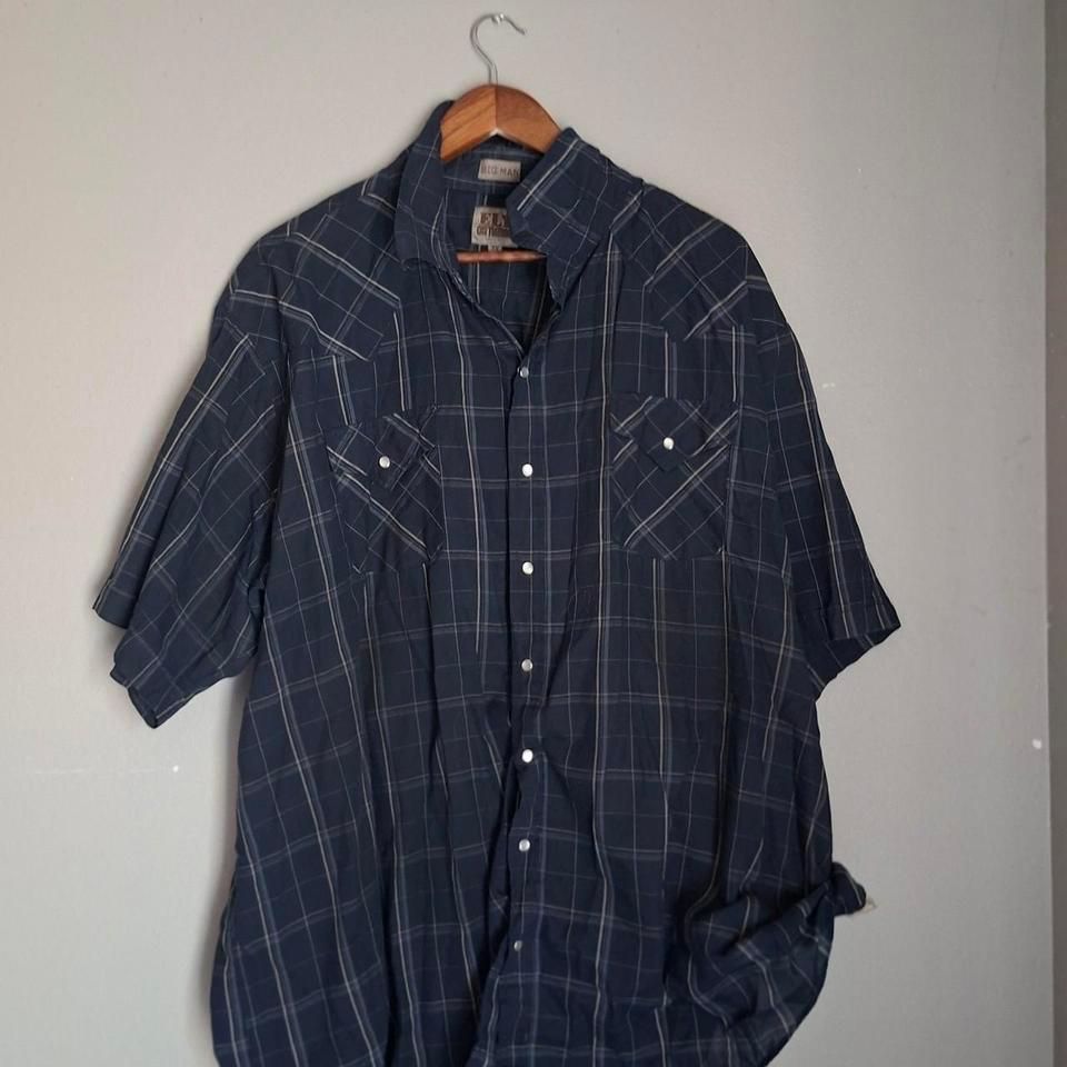 Navy Blue Plaid Button Up Shirt 95d0