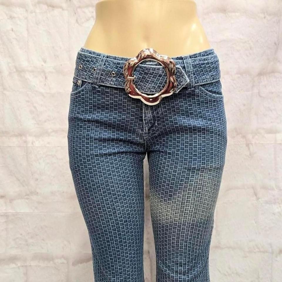 Flower Belt Striped Flare Jeans 7e3a