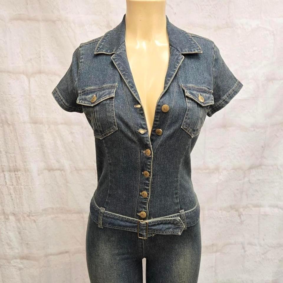 Belted Denim Jumpsuit Size Small