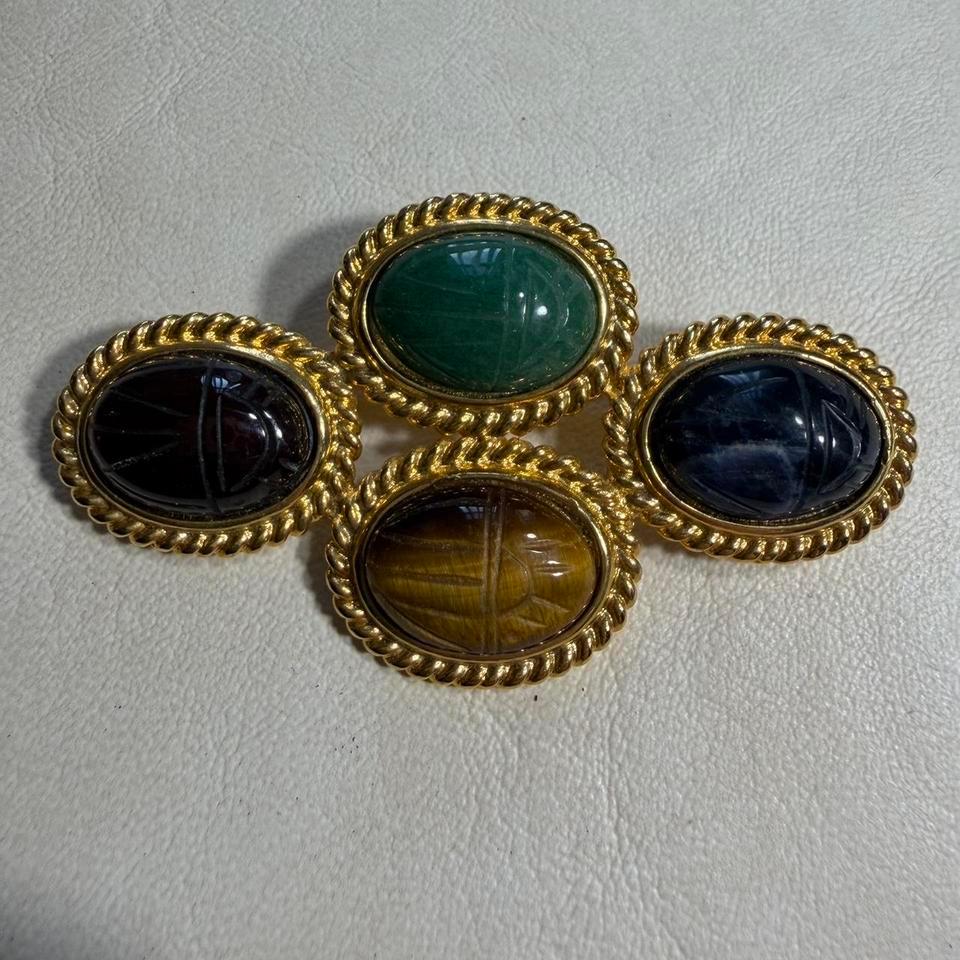 Scarab Brooch Pin Goldtone Egyptian B925 2