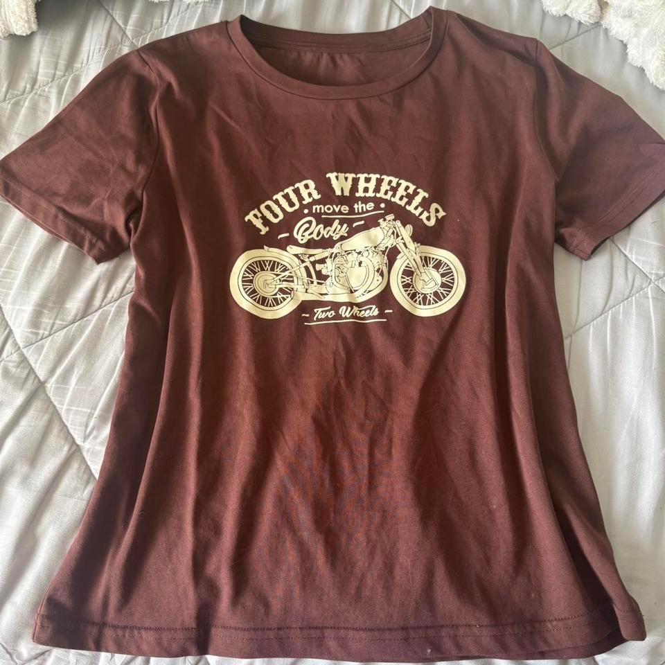 Brown Graphic Tee With Motorcycle 6160