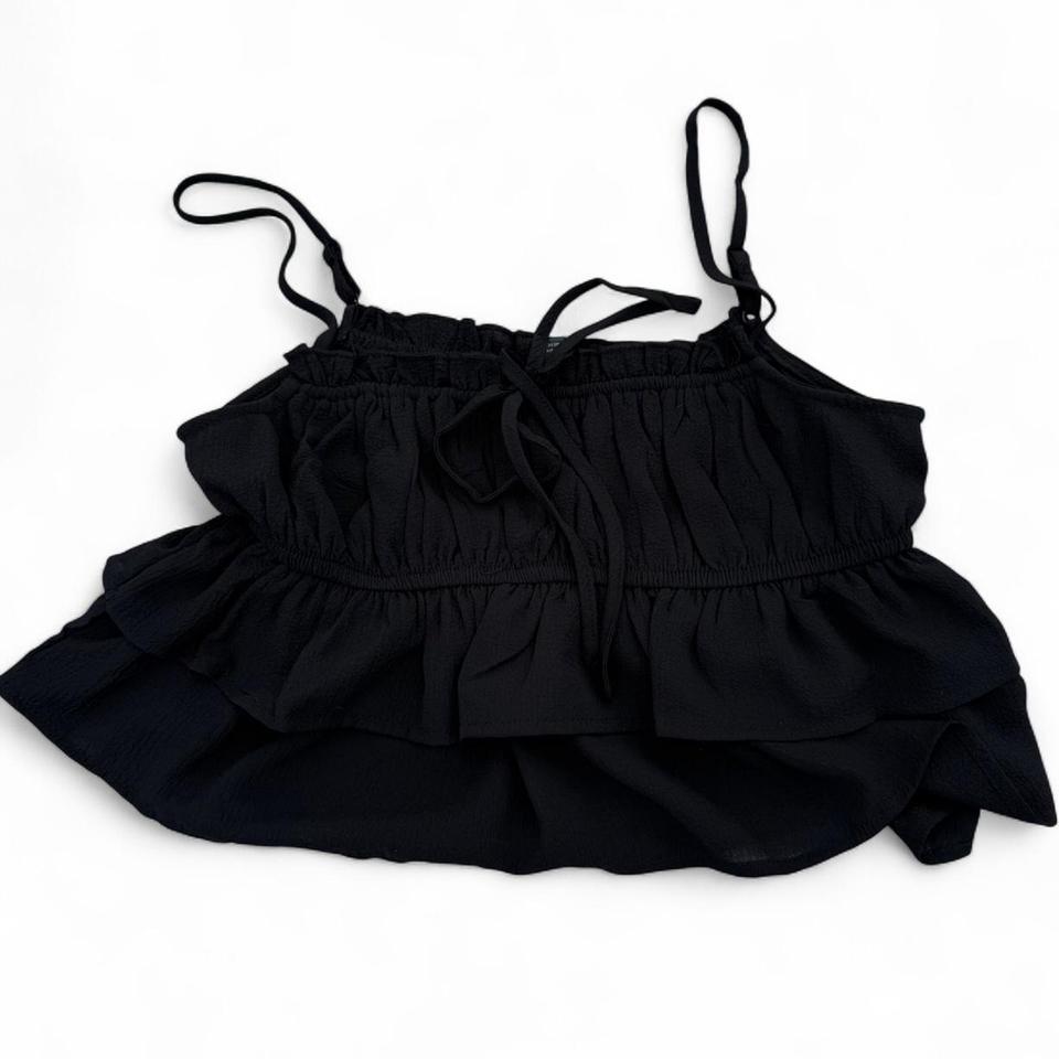 Ruffle Black Cropped Babydoll Top