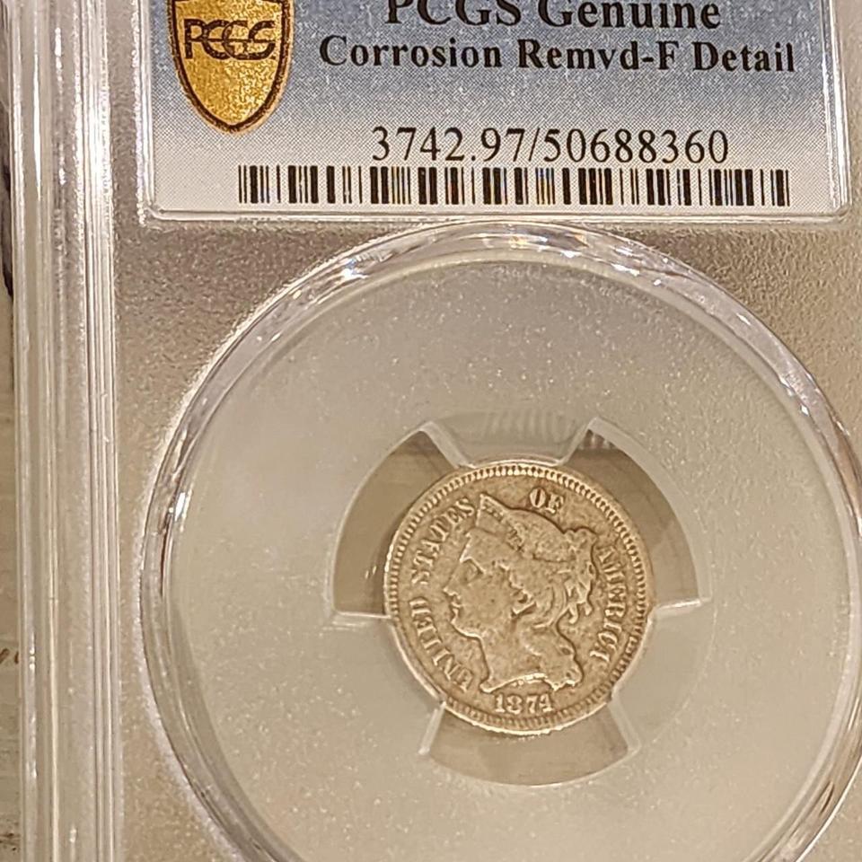 1874 3cent Pcgs Genuine
