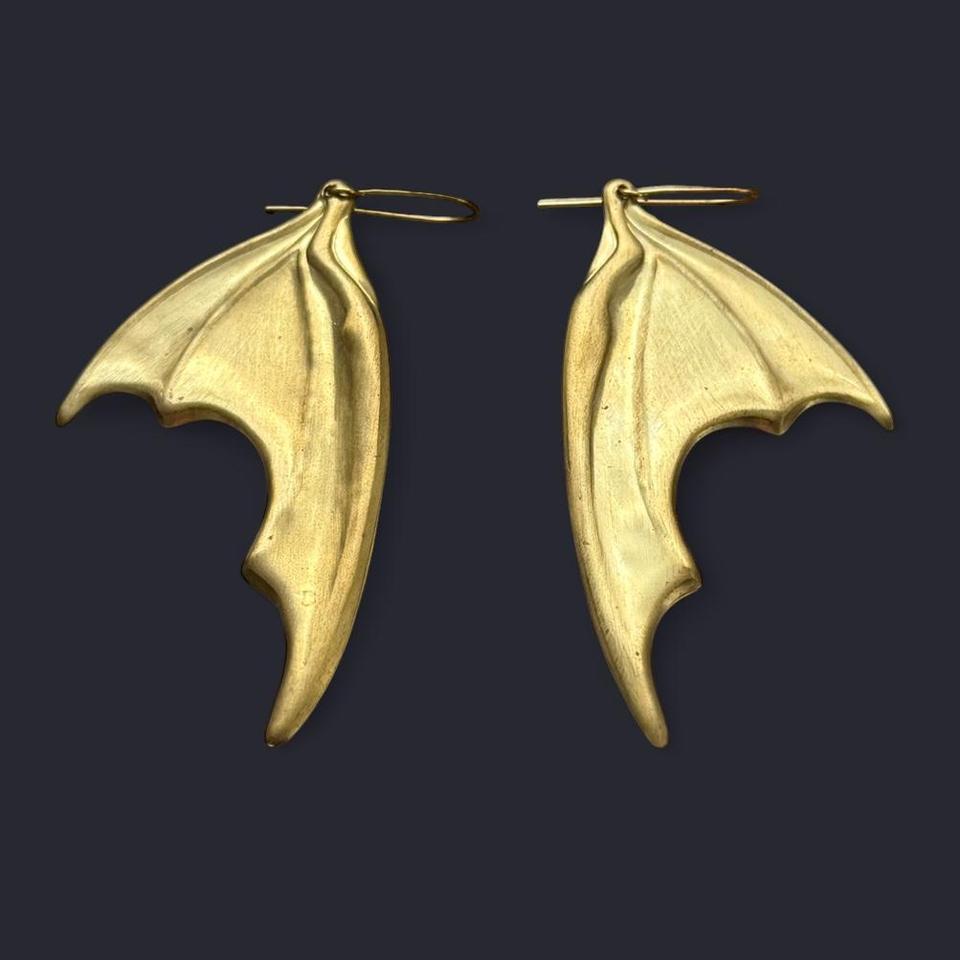Gold Bat Wing Earrings Raw Ae36