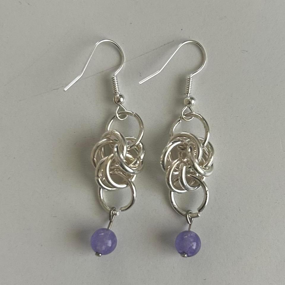 Purple And Silver Beaded Earrings D698 2