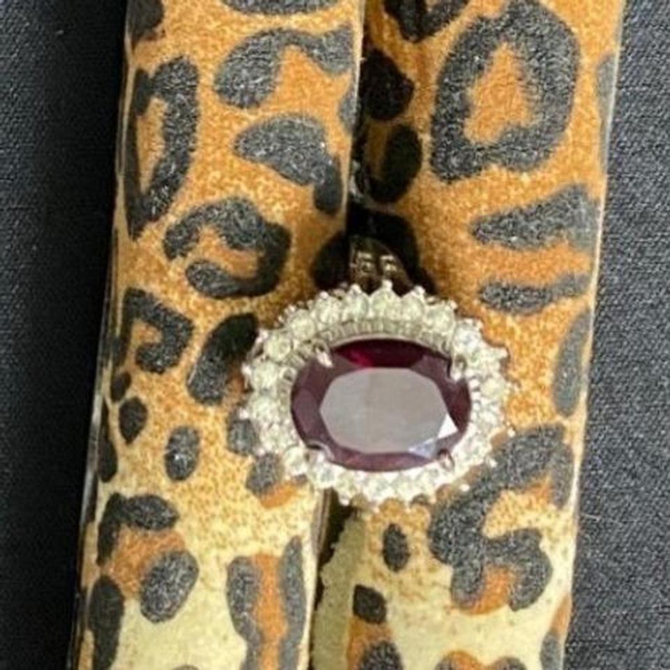 Silver Tone Red Oval Rhinestone Halo 7498 2