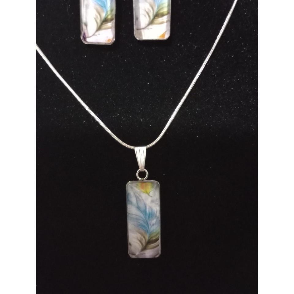 Handmade Resin Feather Necklace Earrings 7abd 3