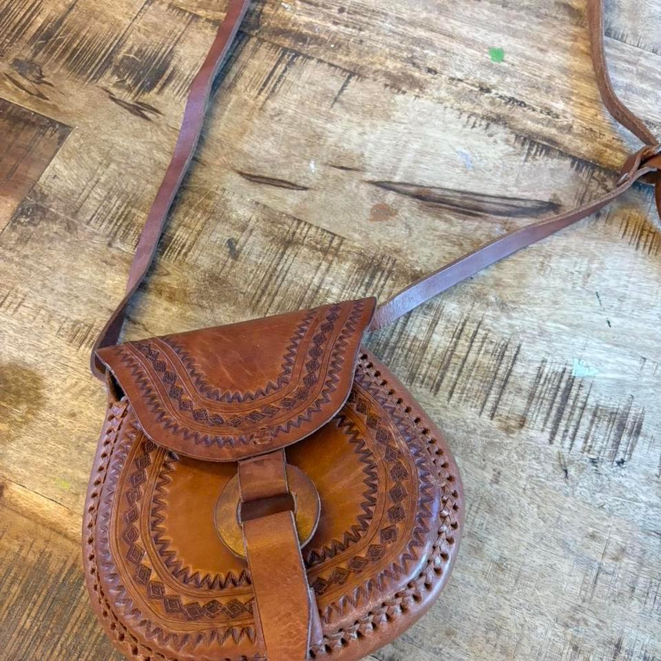 Brown Tooled Leather Crossbody Bag 29a6