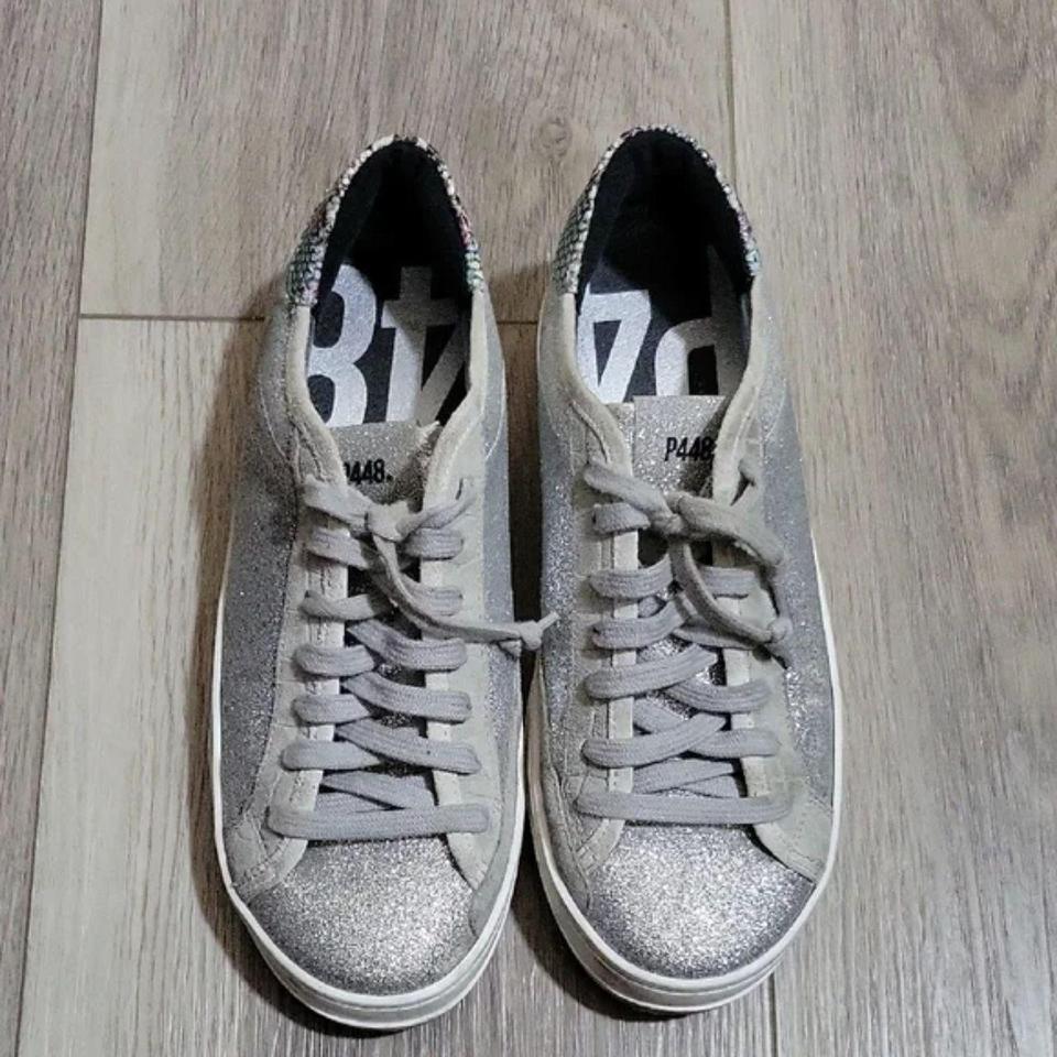 P448 Shimmering Silver Lace Up Sneakers 9ba8