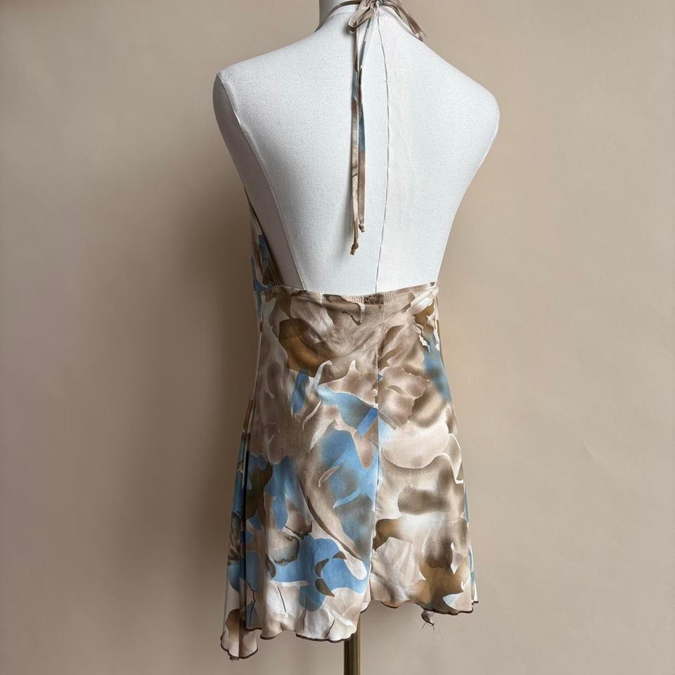 Blue Tan Floral Watercolor Halter 237f 3