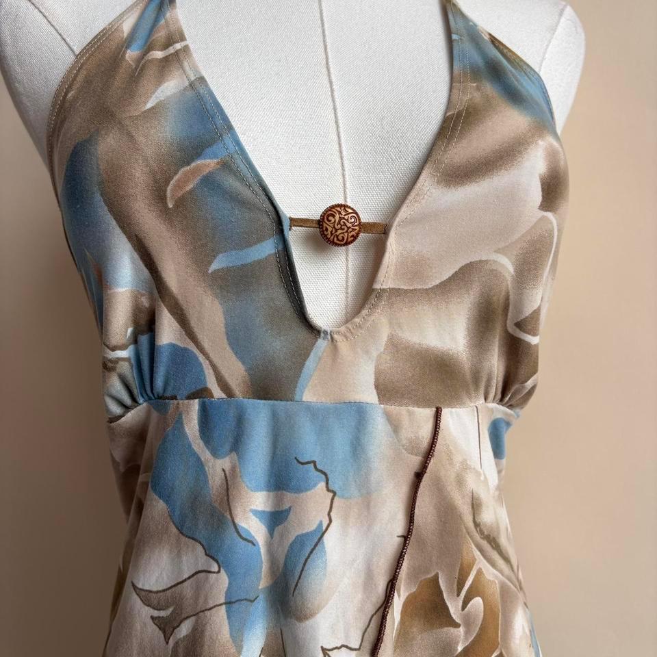 Blue Tan Floral Watercolor Halter 237f 2