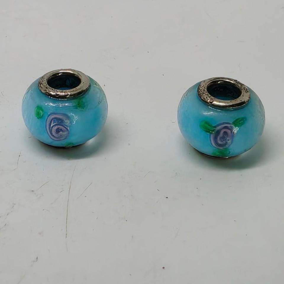 Blue Glass Beads With Flower 54f6