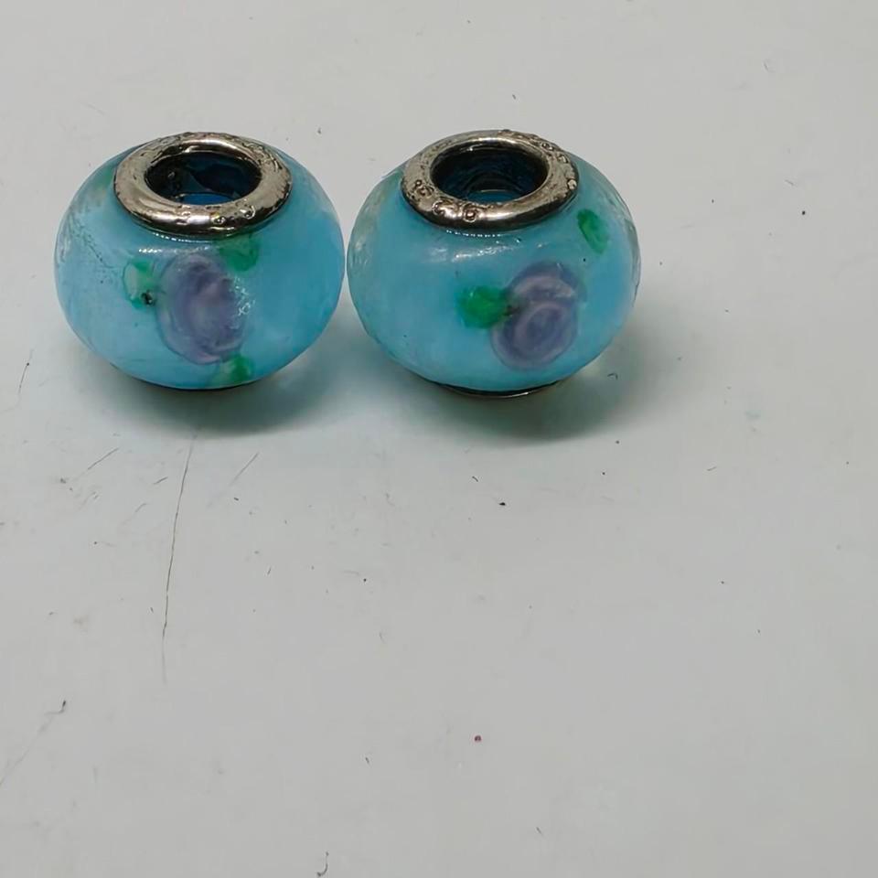 Blue Glass Beads With Flower 54f6 4