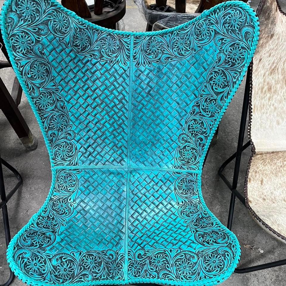 Turquoise Blue Leather Chair With
