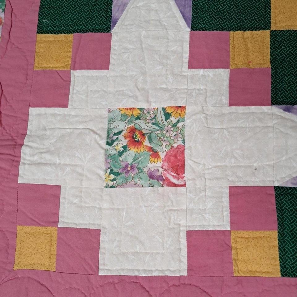 Handmade Quilted Throw Blanket Floral B653 4