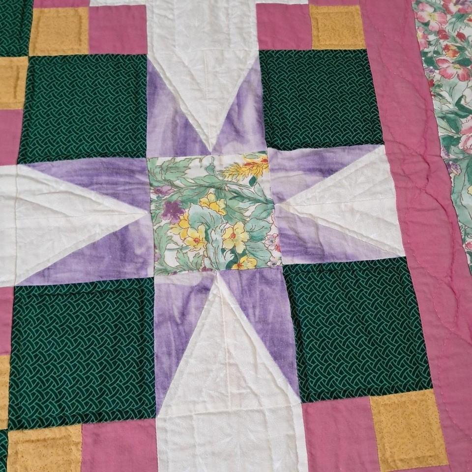 Handmade Quilted Throw Blanket Floral B653 5