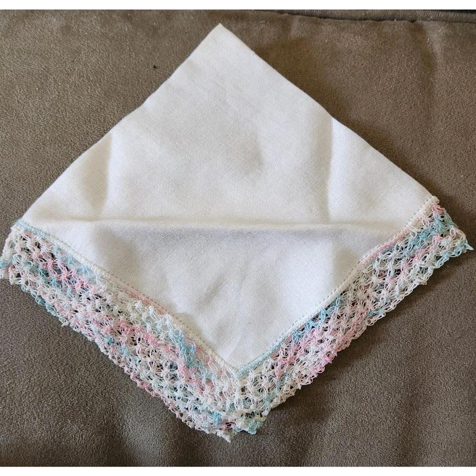 Vintage Handkerchief With Blue Pink 4992 2