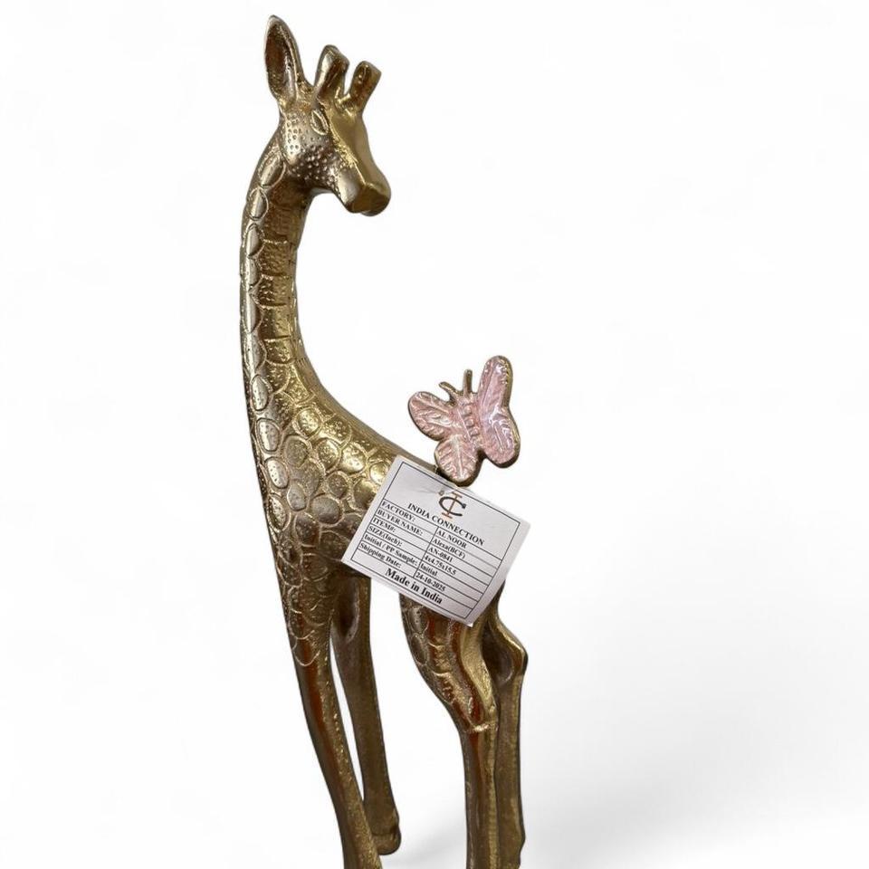 Gold Giraffe Statue With Butterfly 5908