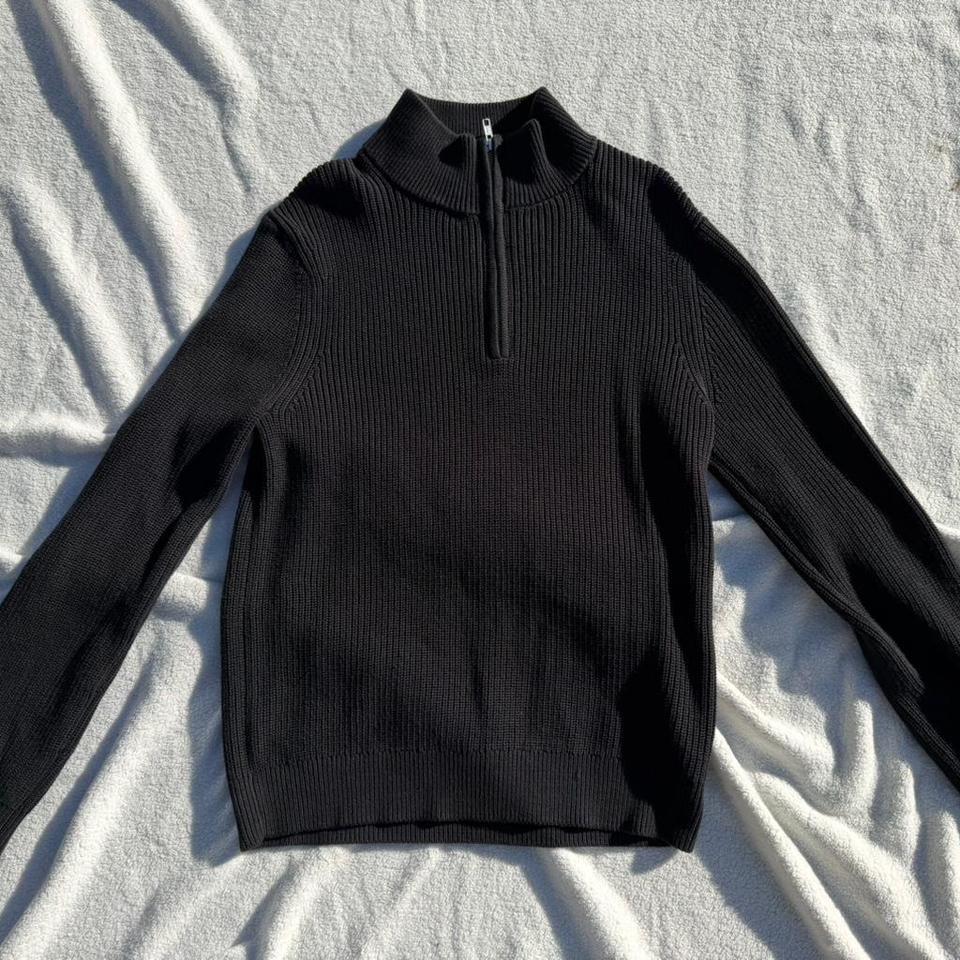 Quince Black Ribbed Quarter Zip 080e 2