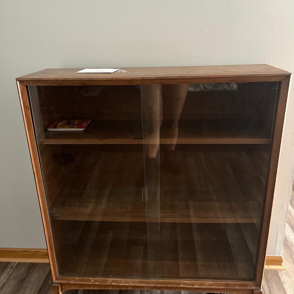 Dark Wood Glass Fronted Cabinet 66e6