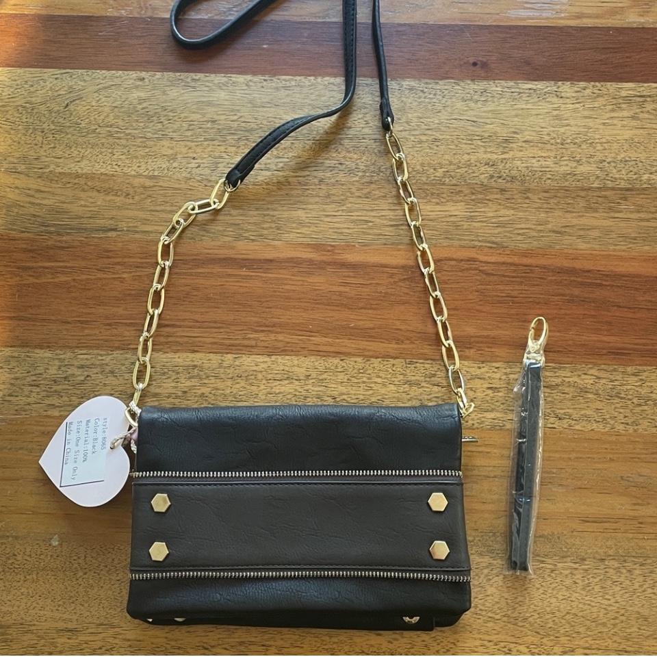 Black Leather Clutch Bag With 7