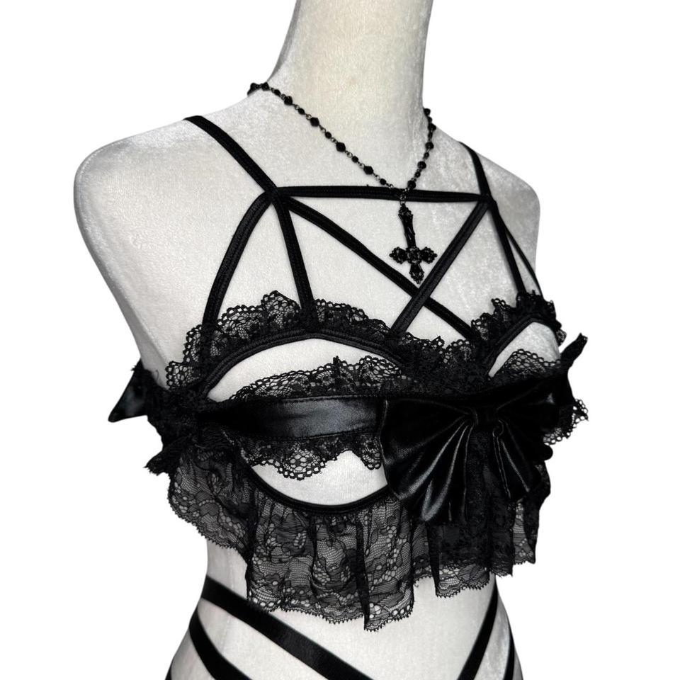 Black Lace Strappy Lingerie Bralette E3b1 2