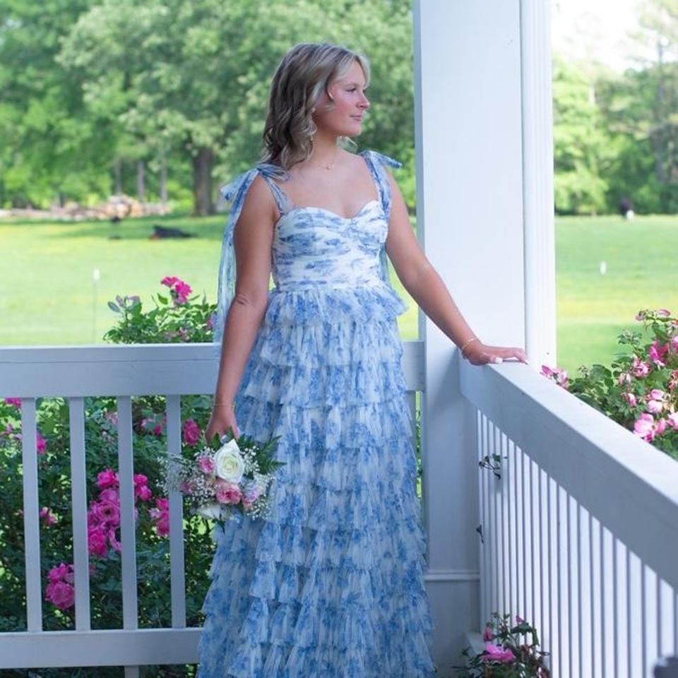 Blue Floral Prom Dress With 9868