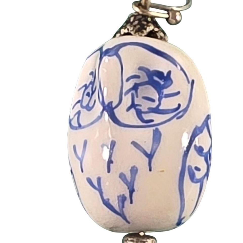 Blue White Owl Drop Earrings 12d3 2