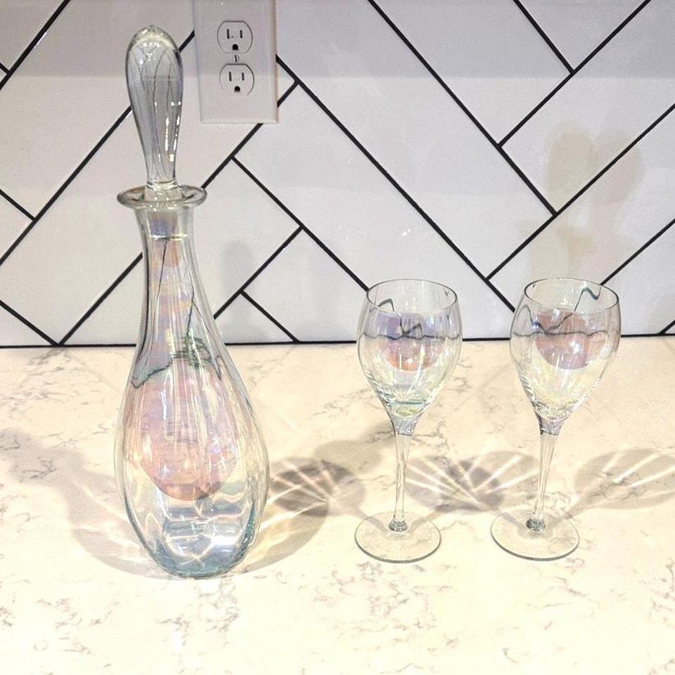 Vintage Handblown Iridescent Crystal Wine 2883 5
