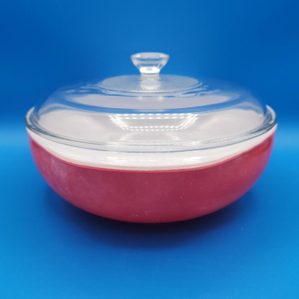 Vintage Pyrex Flamingo Pink Round Debf 4