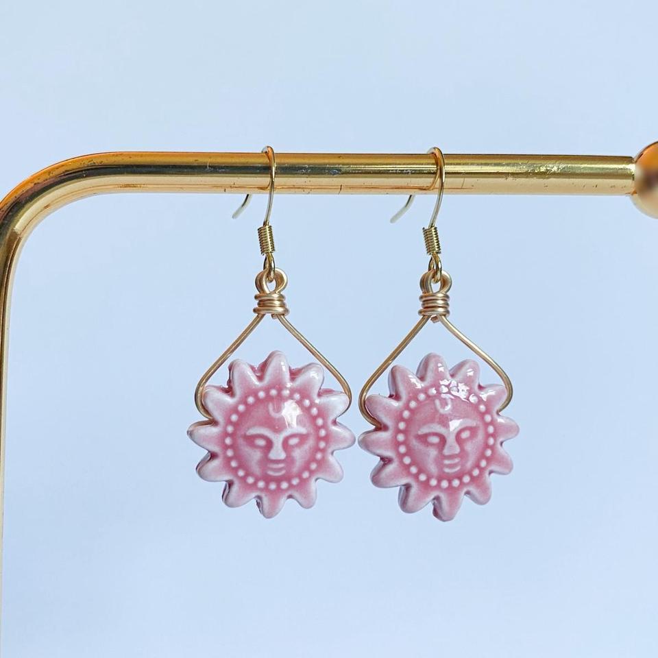 Pink Ceramic Sun Dangle Earrings 5cb8 4